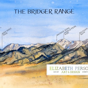 Bridger Range Aquarell Illustration Montana Mountain Belgrad Bozeman Baldy Bangtail Kunstdruck