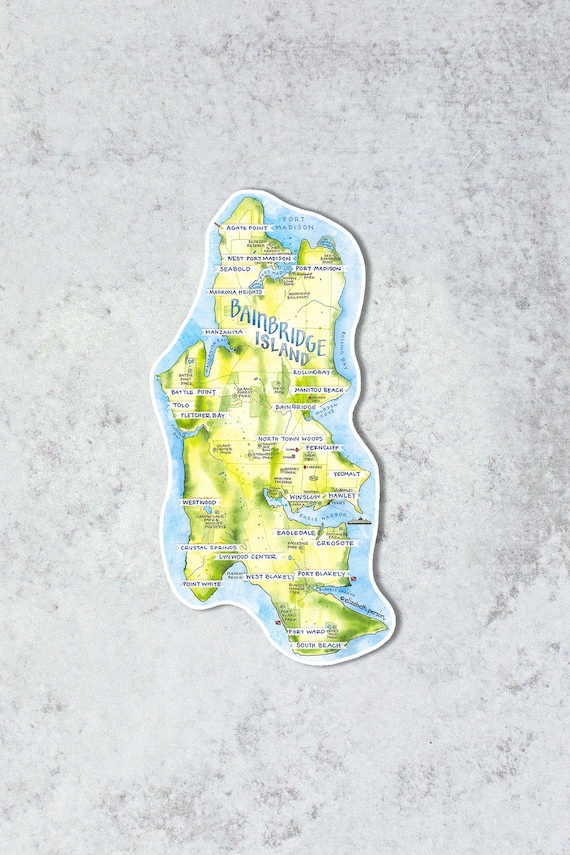 Bainbridge Island Sticker Washington State Northwest PNW Watercolor Vinyl Sticker for Computer Car Laptop Water bottle
