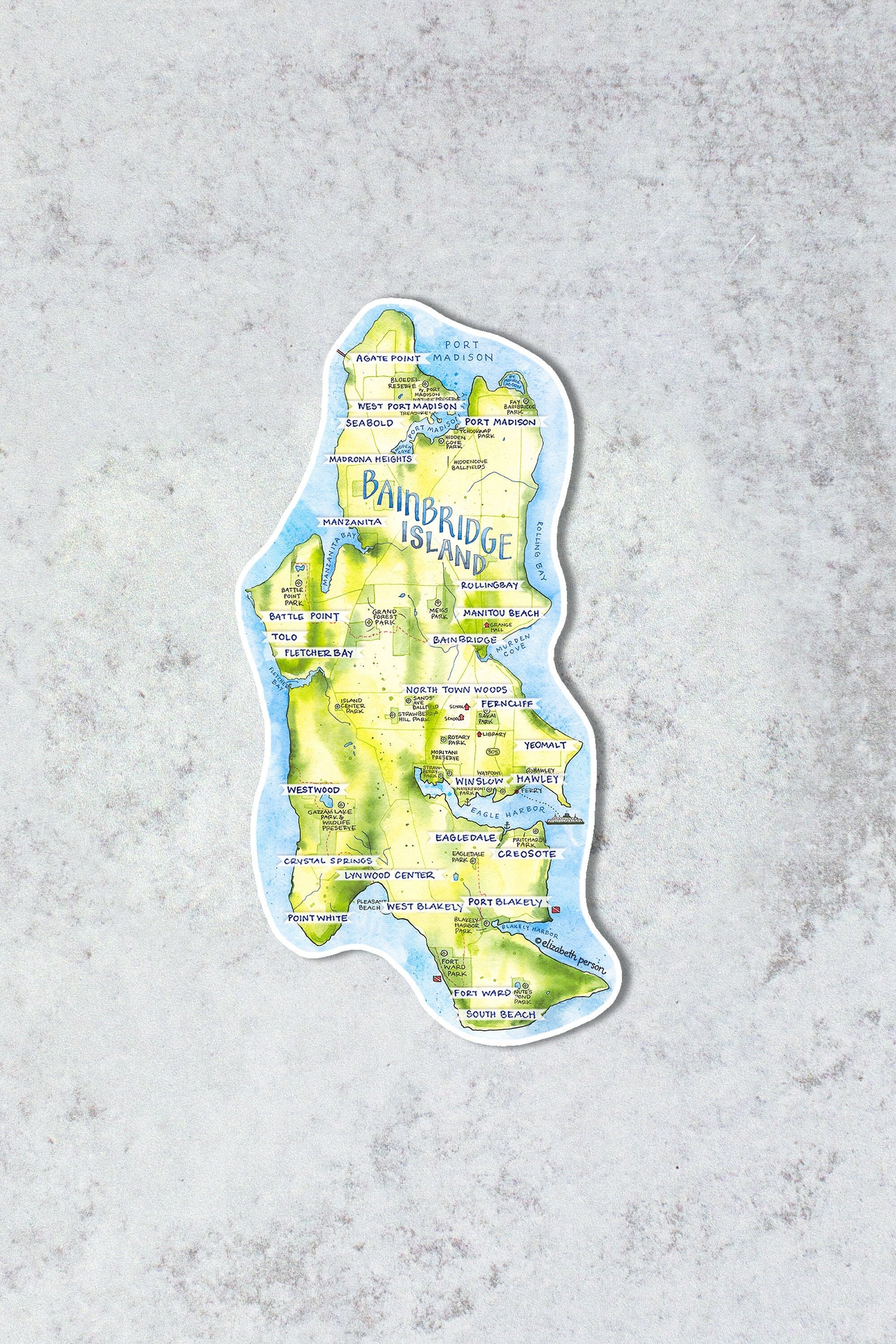 Bainbridge Island Sticker Washington State Northwest PNW Watercolor Vinyl Sticker for Computer Car Laptop Water bottle