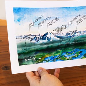 Washington Kaskaden Aquarell Illustration Kaskadenkette Berge Baker Glitter Hood St Helens WA Bergwandkunst Bild 3