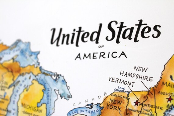 The United States of America Map Watercolor Illustration USA Map