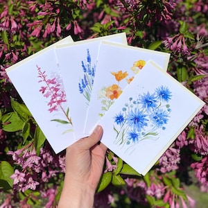 Bouquet de cartes /// Lot de 4 cartes d'illustrations aquarelles de fleurs sauvages assorties