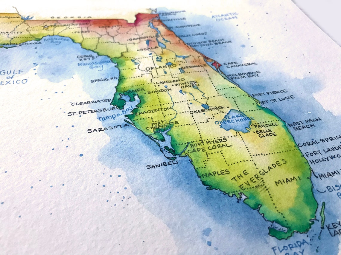 Florida Map Watercolor Illustration - Il 1140xN.2464316390 3hue 