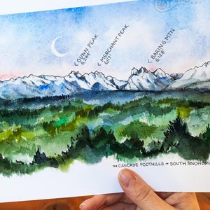 South Snohomish County Cascades Sloan Peak Prospect Stickney Baring Mtn Mt Index Watercolor Illustration Art Print