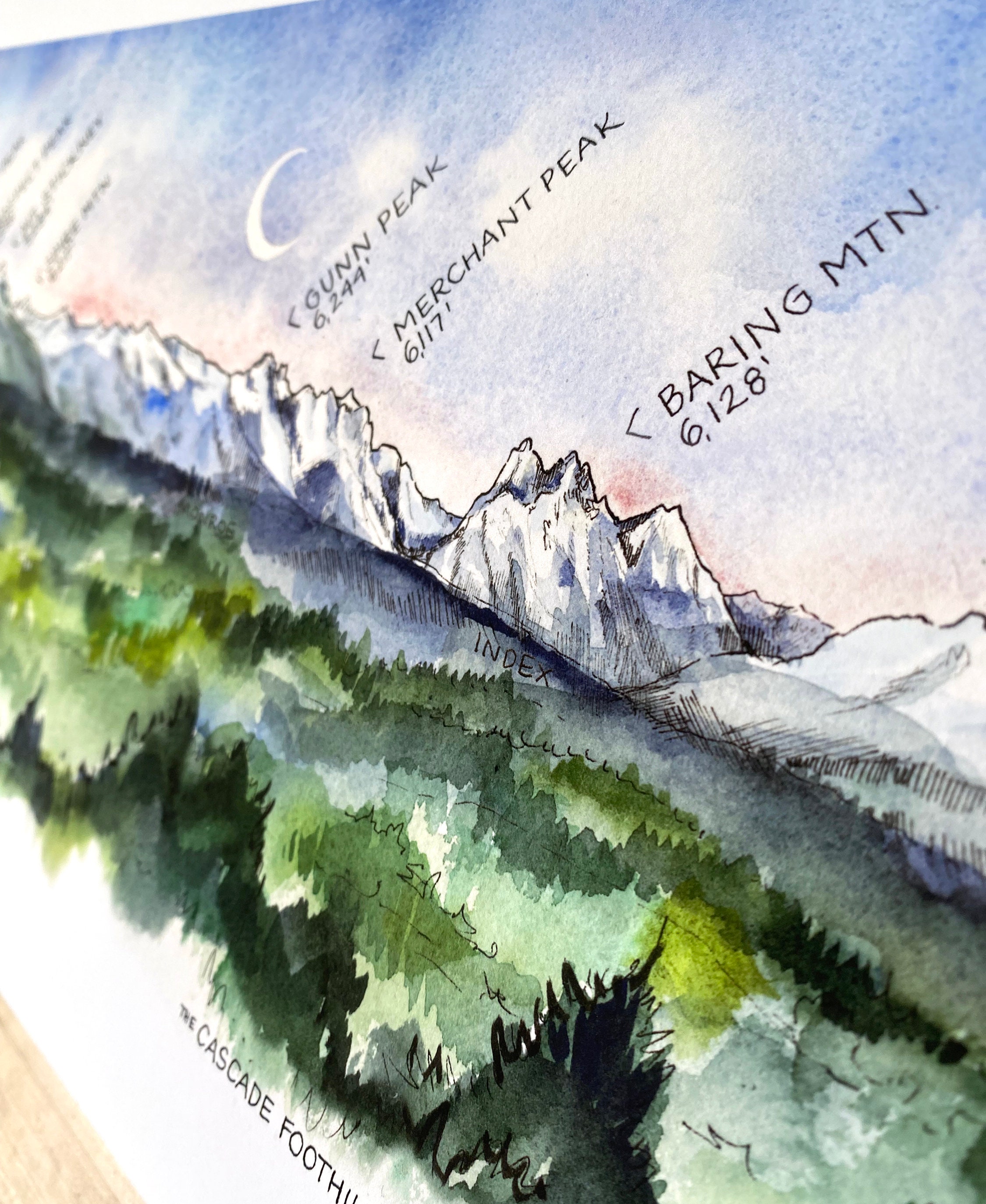 South Snohomish County Cascades Sloan Peak Prospect Stickney Baring Mtn Mt  Index aquarel illustratie Art Print - Etsy België, image size:2250x2746