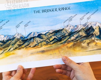 Bridger Range Watercolor Illustration Montana Mountain Belgrade Bozeman Baldy Bangtail Art Print