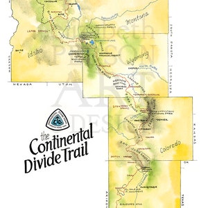 Pacific Crest Trail Map Detailed Watercolor Pct Through Hiker | Etsy