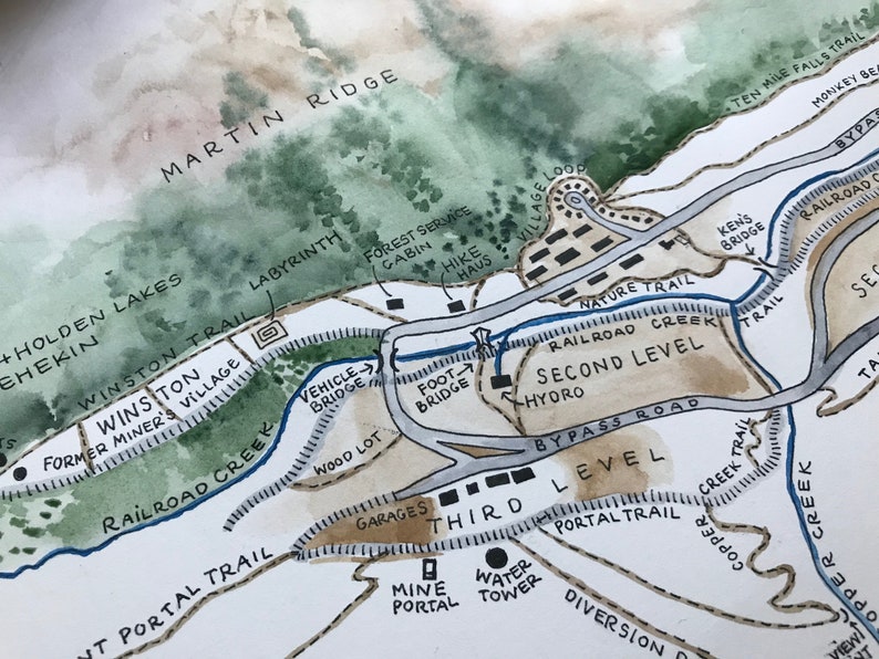 Holden Village Walking Paths and Trails Art Print Illustration Etsy