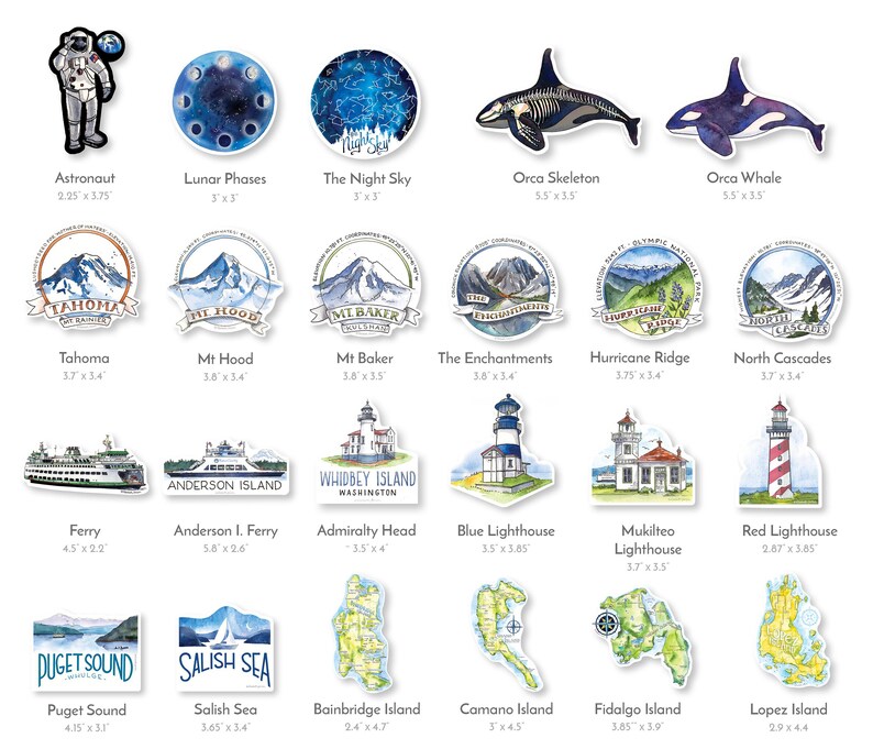 Whidbey Island Sticker Washington State Coupeville Oak Harbor Northwest PNW Watercolor Vinyl Sticker for Computer Car Laptop Water bottle image 7