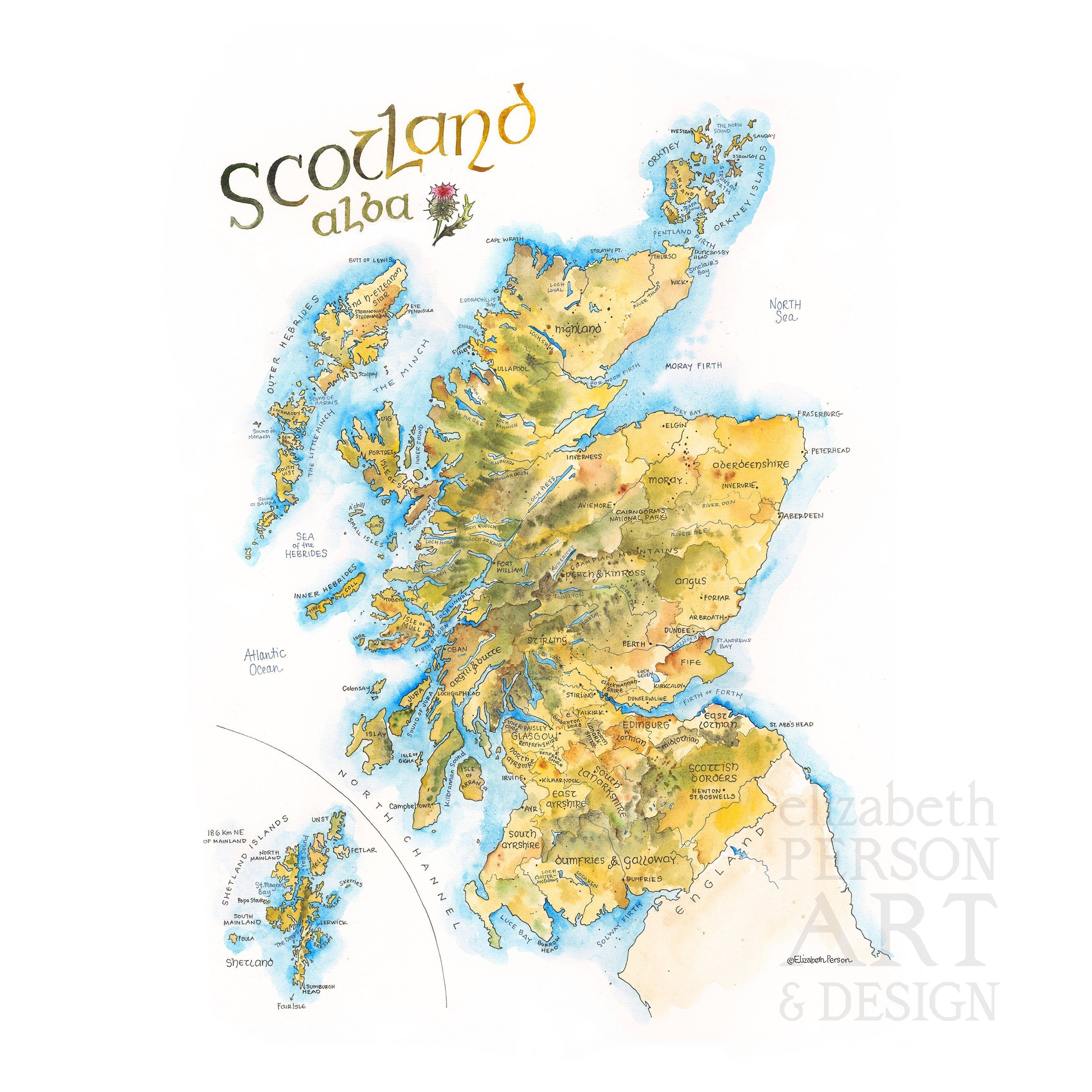 bjærgning læder Magtfulde Scotland Map Watercolor Illustration Alba Scottish Highlands - Etsy UK