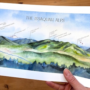 Aquarelprint Issaquah Alpen | Cascade-bergkunst