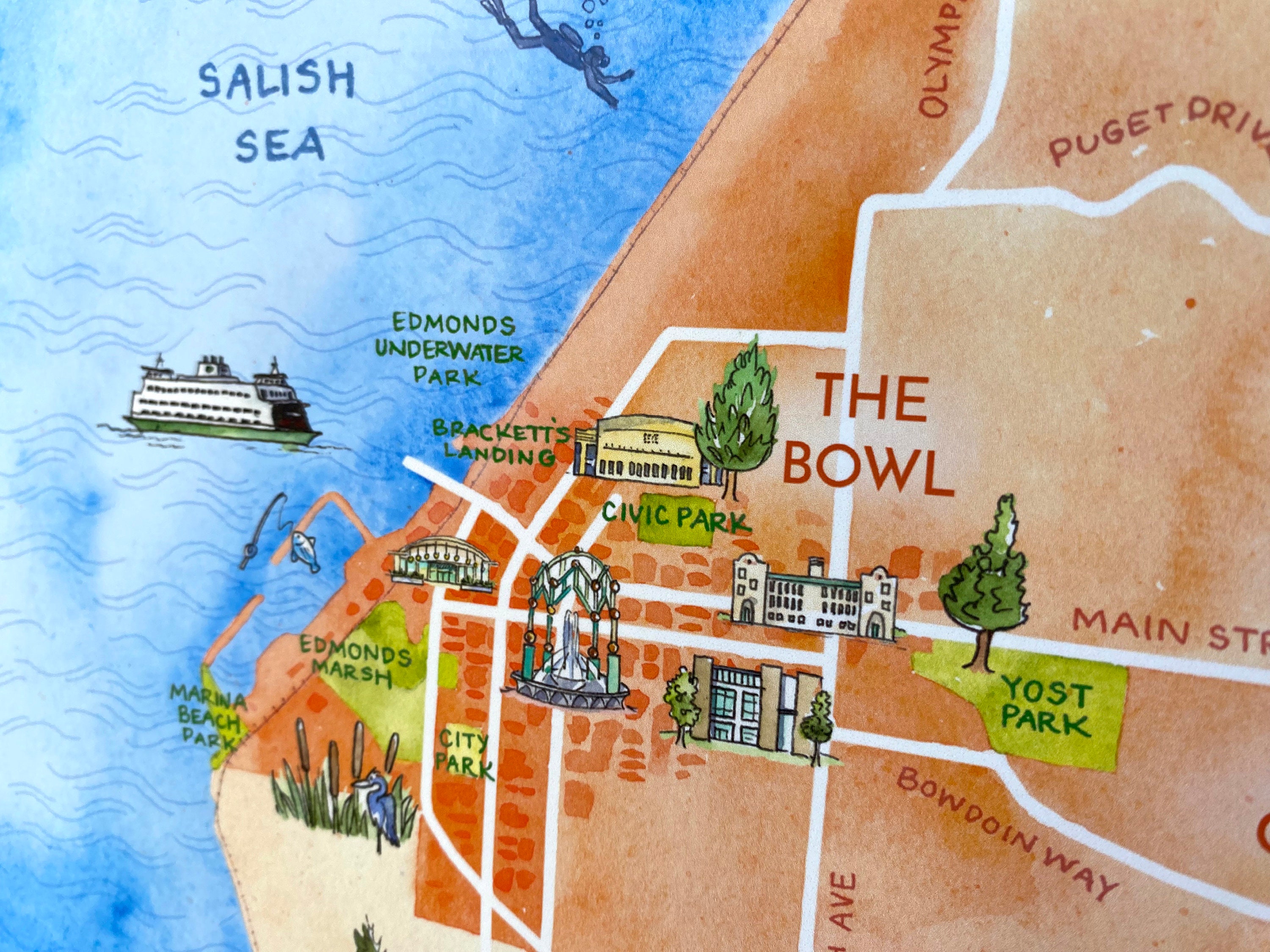 City of Edmonds WA Watercolor Map Wall Art Print - Etsy