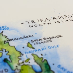 Carte de la Nouvelle-Zélande, illustration à l'aquarelle, affiche d'art mural carte d'Auckland, Nouvelle-Zélande image 6