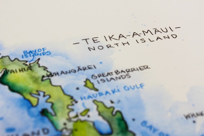 Carte de la Nouvelle-Zélande, illustration à l'aquarelle, affiche d'art mural carte d'Auckland, Nouvelle-Zélande image 6