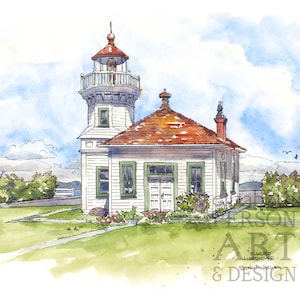 Mukilteo Lighthouse Watercolor Art Print Painting