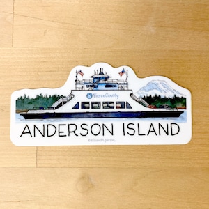 Anderson Island Ferry Sticker Washington State Steilacoom Olympia Puget PNW Watercolor Vinyl Sticker for Computer Car Laptop Water bottle