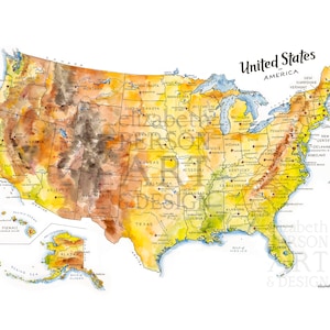 Carte des États-Unis d'Amérique Illustration à l'aquarelle Carte des États-Unis Carte des États-Unis Art mural 50 États Oeuvre d'art carte des États-Unis Poster Roadtrip Travel Cadeau impression