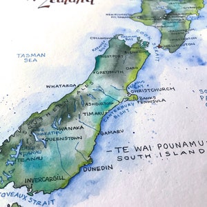 Carte de la Nouvelle-Zélande, illustration à l'aquarelle, affiche d'art mural carte d'Auckland, Nouvelle-Zélande image 3