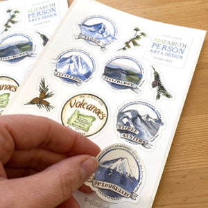 Oregon Volcanoes Sticker Sheet Mount Hood Mt Jefferson Newberry Three Sisters Crater Lake McLoughlin OR Volcanoes Sticker Collection
