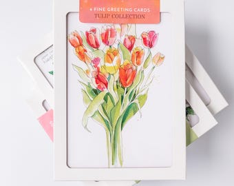 Boxed 4 Card Pack /// Tulips & Daffodils Collection /// Blank Greeting Cards