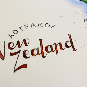 Carte de la Nouvelle-Zélande, illustration à l'aquarelle, affiche d'art mural carte d'Auckland, Nouvelle-Zélande image 4