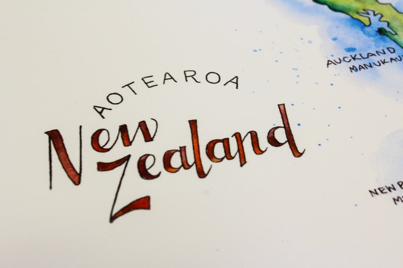 Carte de la Nouvelle-Zélande, illustration à l'aquarelle, affiche d'art mural carte d'Auckland, Nouvelle-Zélande image 4