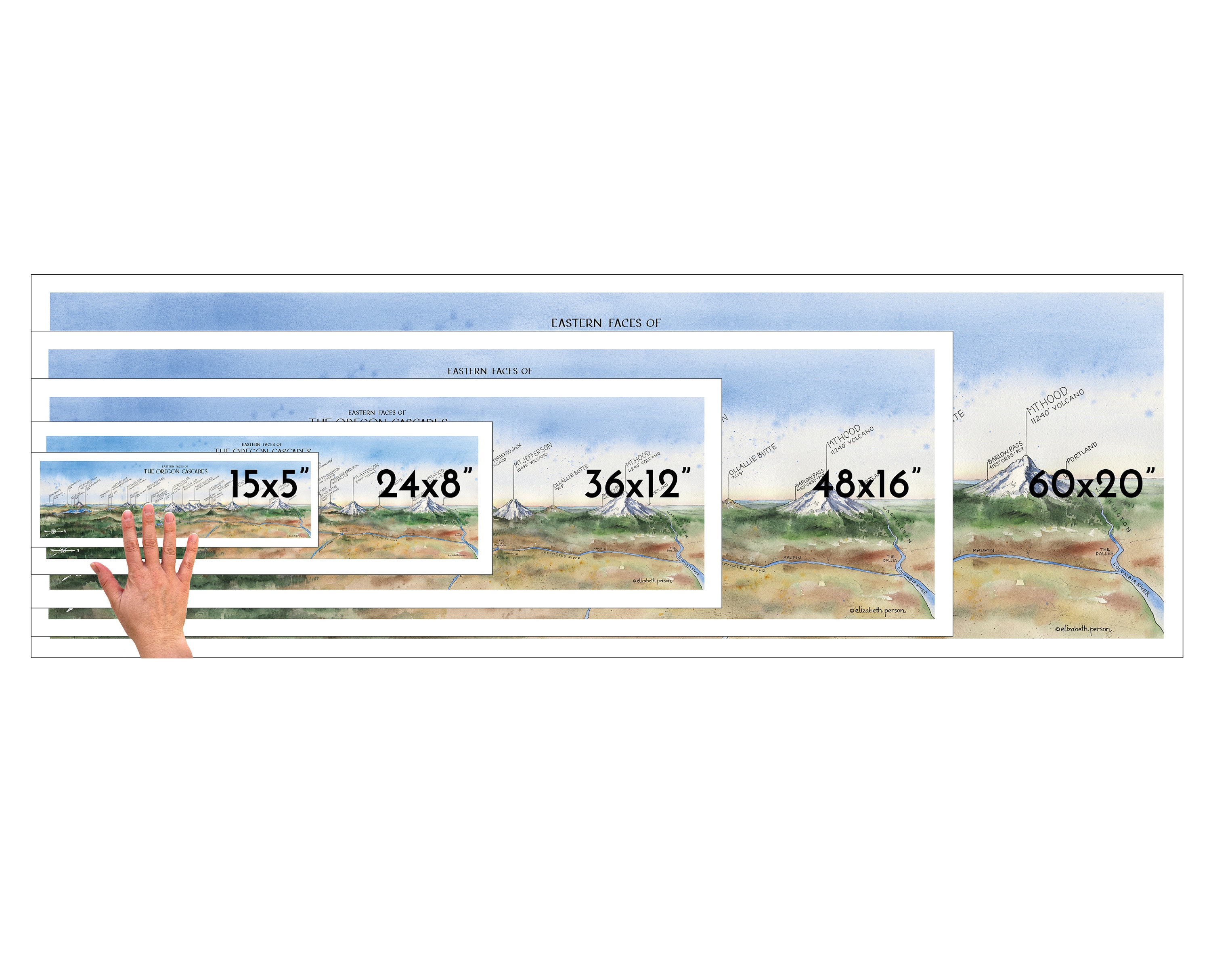 Oostelijke gezichten van de Oregon Cascades aquarel illustratie pieken  kratermeer Bachelor Three Sisters Bend of bergketen grafiek kunst aan de  muur - Etsy België, image size:3000x2429