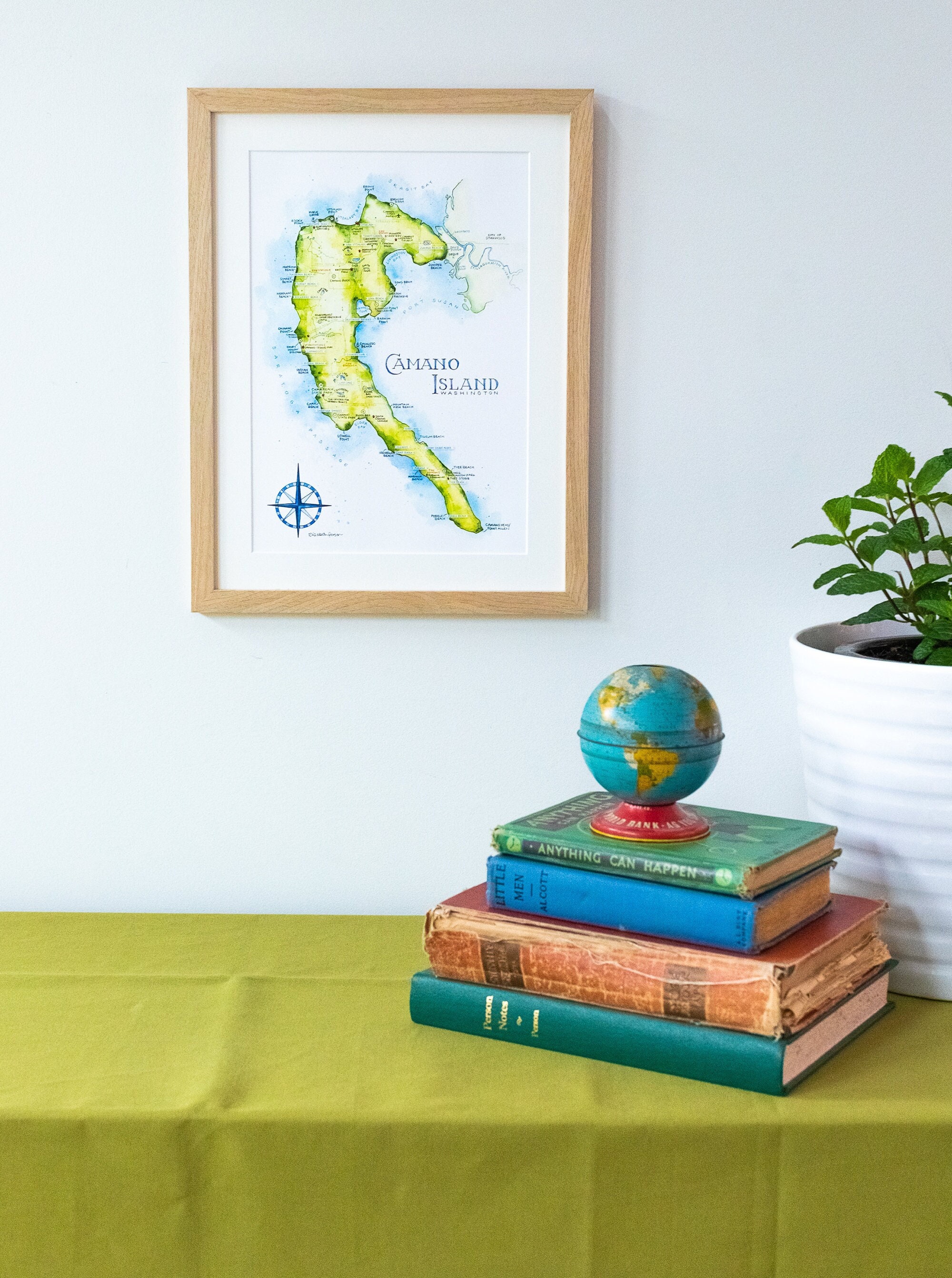 Island Island Art Watercolor Illustration Etsy Camano Cama Stanwood Map Print Beach -