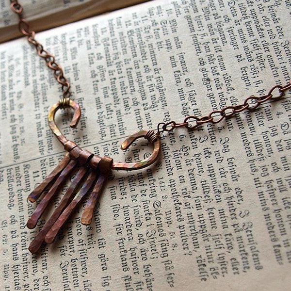 Captive Fire Copper Necklace - Rustic necklace with a hammer textured and fire augmented pendant