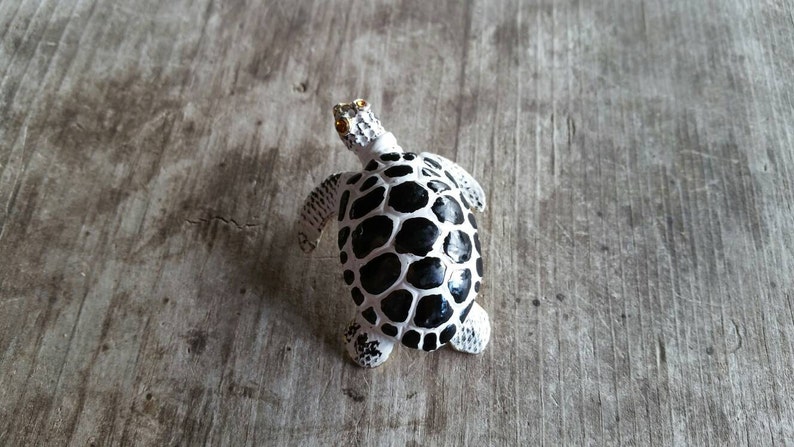 Unique Black and White Original by Robert Sea Turtle Brooch
