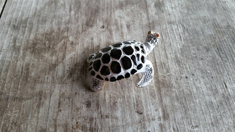 Unique Black and White Original by Robert Sea Turtle Brooch