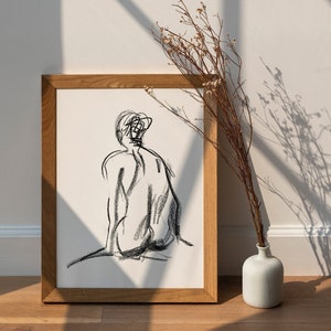 Illustration n° 6 | Impression d&#39;art abstraite de femmes |  Dessin au trait noir et blanc au fusain |  Art mural minimaliste