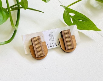 Geometric Wood Earrings | Funky Stud Earrings with Cute Gift Box | Eco Friendly Handmade Jewelry | Chunky Wood Earrings | Minimalist Jewelry