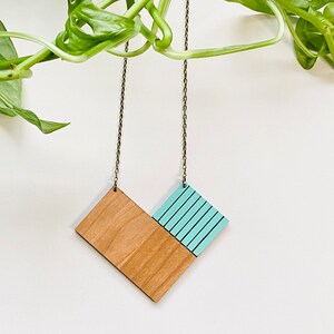 Ella Geometric Statement Necklace | Contemporay Pendant Necklace | Long Wood Necklace | Modern Handpainted Wood Jewelry