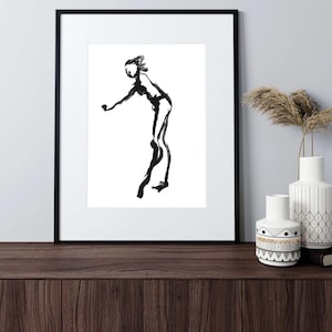Figure No. 1 Graceful Motion Abstract Ink Art Print - Minimalist Black and White Figure Drawing - Dance Wall Art for Modern Home Decor
