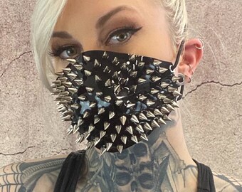 The Punisher Spike Face Mask, Leather Spike Face Mask, Fashion Face Harness, Handmade Leather Face Covering, Fashion Face Mask