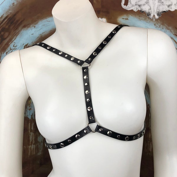 The Studded Torment Harness, Reversible Leather Fashion Harness, Rivet Detail Harness, Hand-Dyed Leather Harness, Custom Body Harness