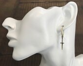 14K Gold Hoop Earrings With Dagger Charm, Hoop Earrings, Dagger Charm Earrings, Pirate Earrings