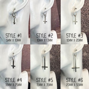 The Antichrist Hoop Earrings, 6 Different Size Upside-down Cross Charms With Sterling Silver Hoop Earrings, Inverted Cross, Satanic Earrings