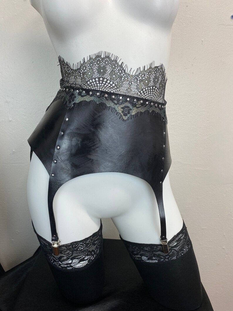 The Epiphany Garter Belt Adjustable Handmade Leather and Lace Etsy
