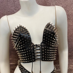 The Lunatic Spiked Bra Leather Bra With Spikes Lace-up | Etsy