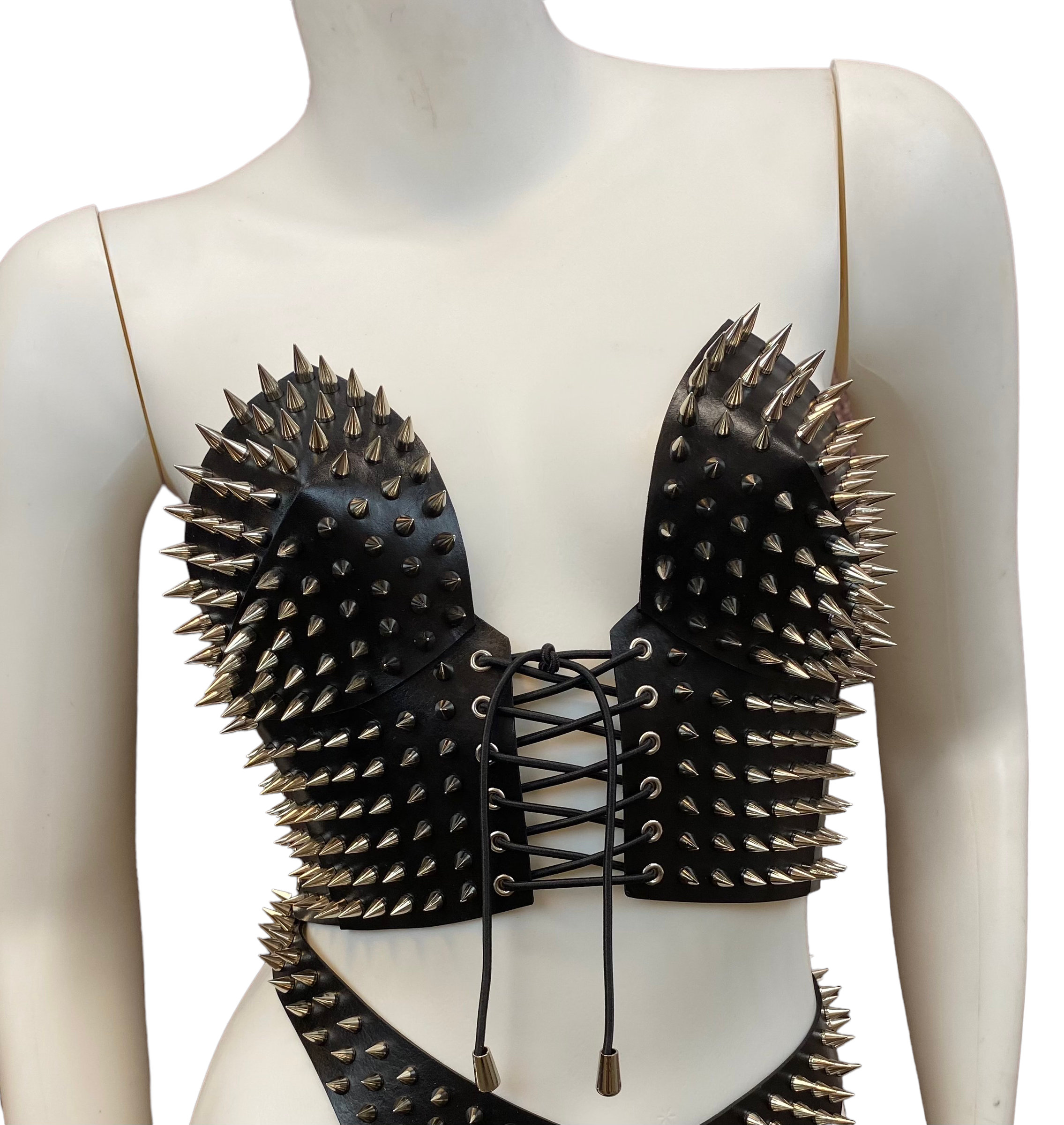 The Lunatic Spiked Bra, Leather Bra With Spikes, Lace-up Bralette