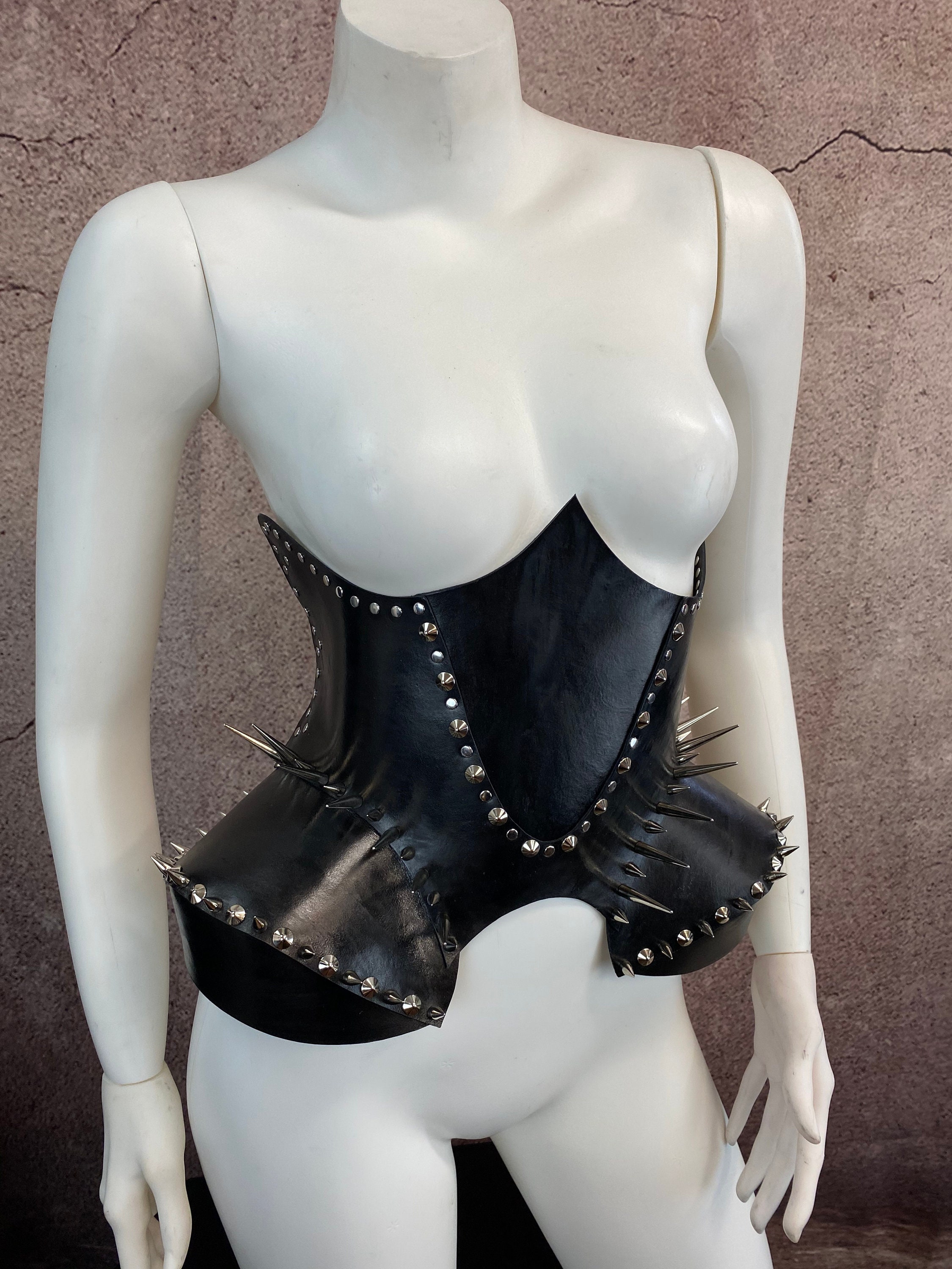 The Stigmata Cupless Corset, Leather Fashion Corset With Spikes