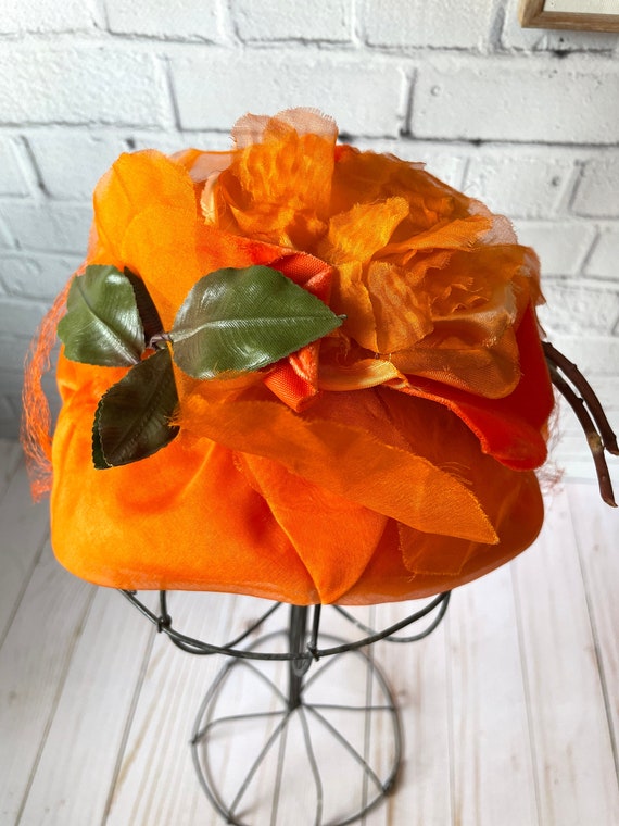 1950s Style Orange Floral Hat