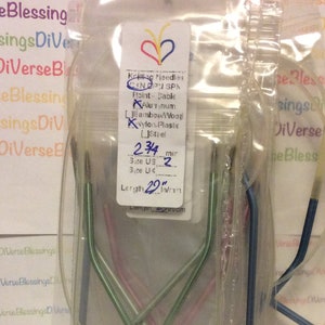 Susan Bates, 29 tum, Circlon, aluminiumspetsar, nylonkabel, rund, sticknål, pastellfärger, långa vassa spetsar, omförpackad