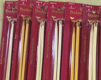Boye Balene, Made in USA, 10 Inch, Single Pointed, Knitting Needles, 14k Gold Plated Caps, New old Stock, Plastic, Simulated Whale Ivory
