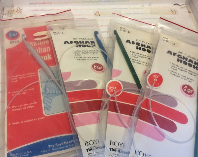 BOYE, Tunisian, Crochet Hook, Afghan Hook, 20 Inch, Sizes F G H, Single