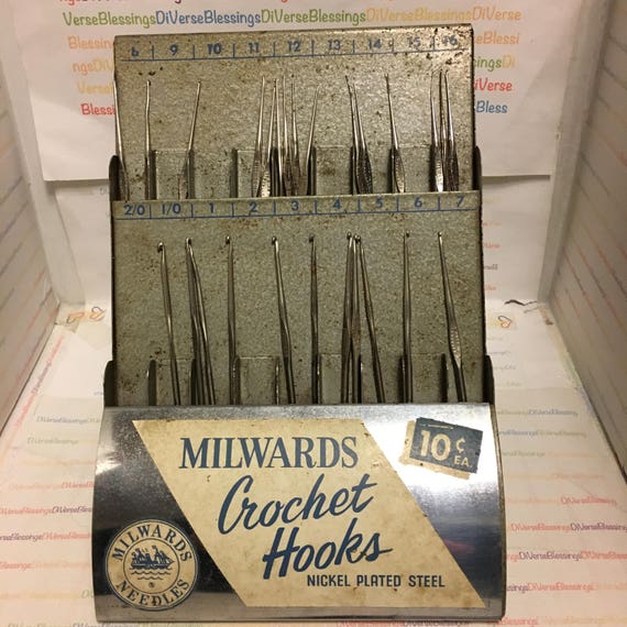 MILWARD, Caps Logo, Made in England, Steel, Crochet Hooks, Thread Crochet,  5 Inch, Single Hooks, Sizes 00 Through 16 