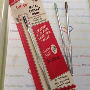 Susan Bates, Clipson, Steelite Aluminum, Plastic Clip, Inline Hook, Made in USA, Thread Crochet, Tatting, Single Hook