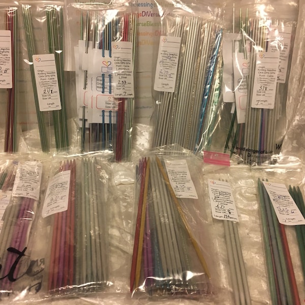 Double Pointed, 7 Inch DPN, Aluminum, Knitting Needles, Assorted Sizes, Small Lots, Mixed Colors, ReUse, RePurpose, UpCycle